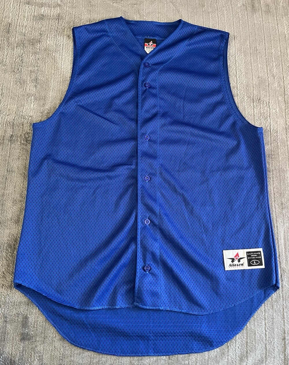 Alleson Royal Blue Mesh Baseball Shirt Sleeveless Jersey button-up Adult Large